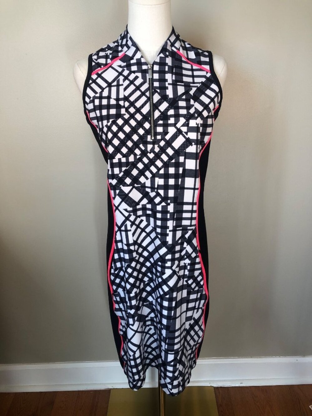 Tail Activewear Navy & White Geometric Sleeveless Athletic Dress Pink Trim Sz S